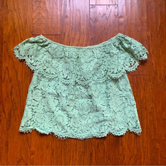 Sugar Lips Sage Off The Shoulder Lace Top | Size S - Picture 4 of 9